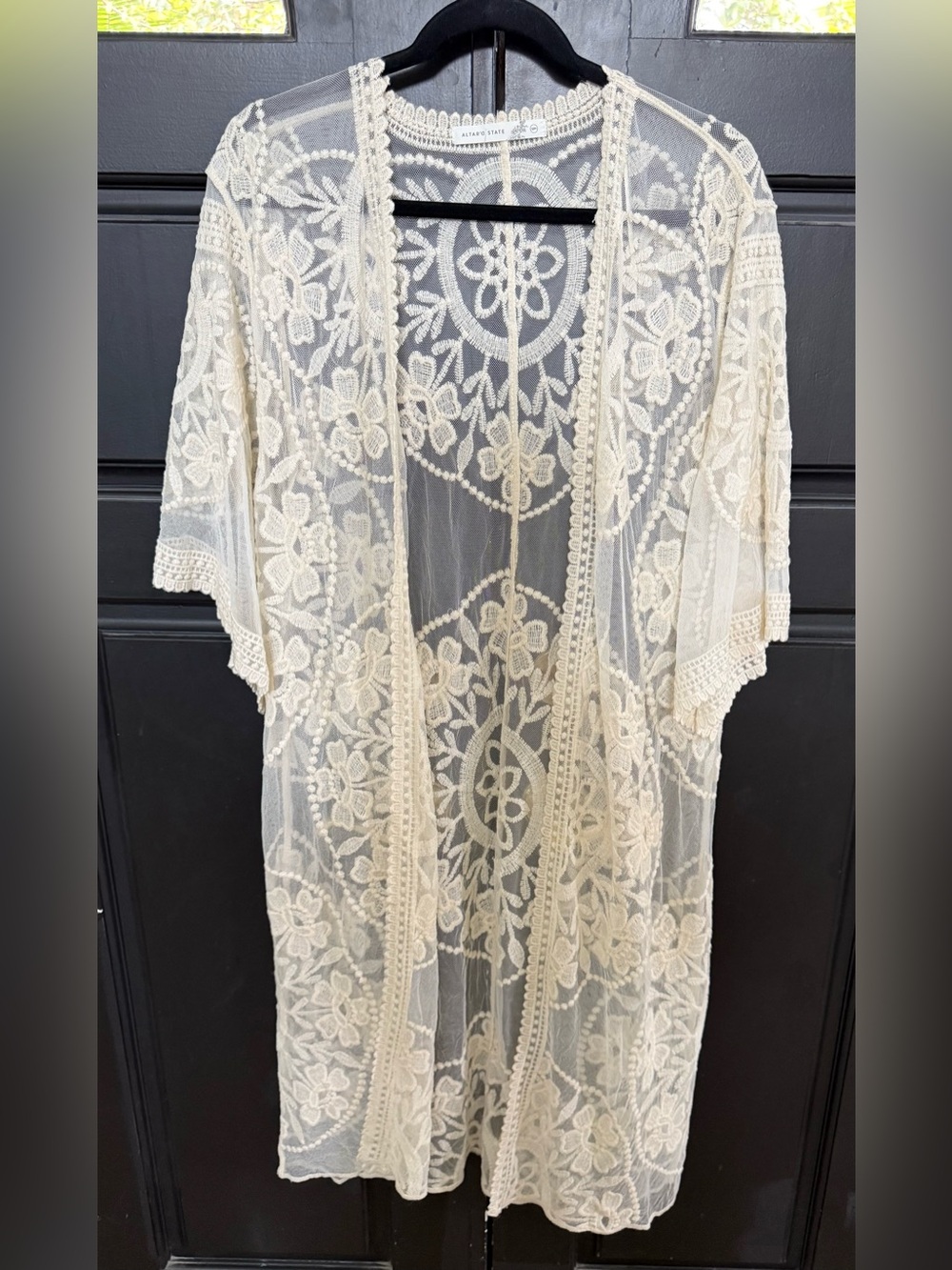 Altar’d State Ivory Embroidered Lace Boho Kimono Duster Cover Up S/M
